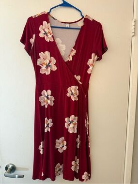 Old Navy Burgundy Floral Wrap Midi Dress